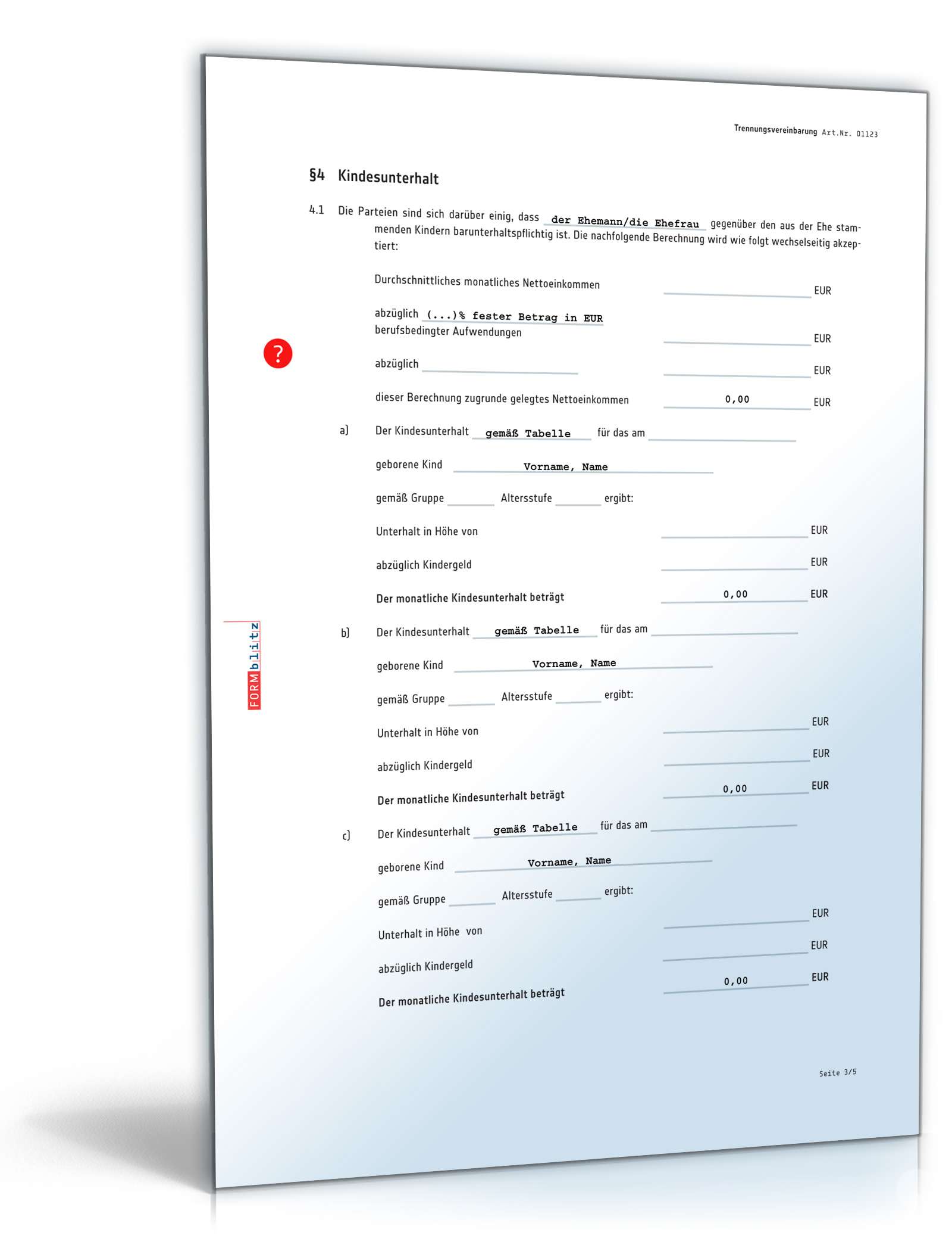Trennungsvereinbarung Eheleute mit Kind PDF. Seite: 3