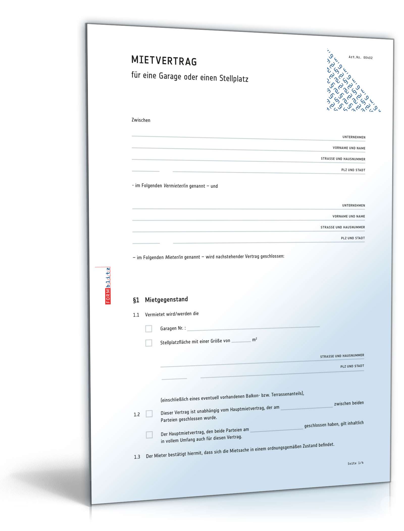 Mietvertrag Garage PDF