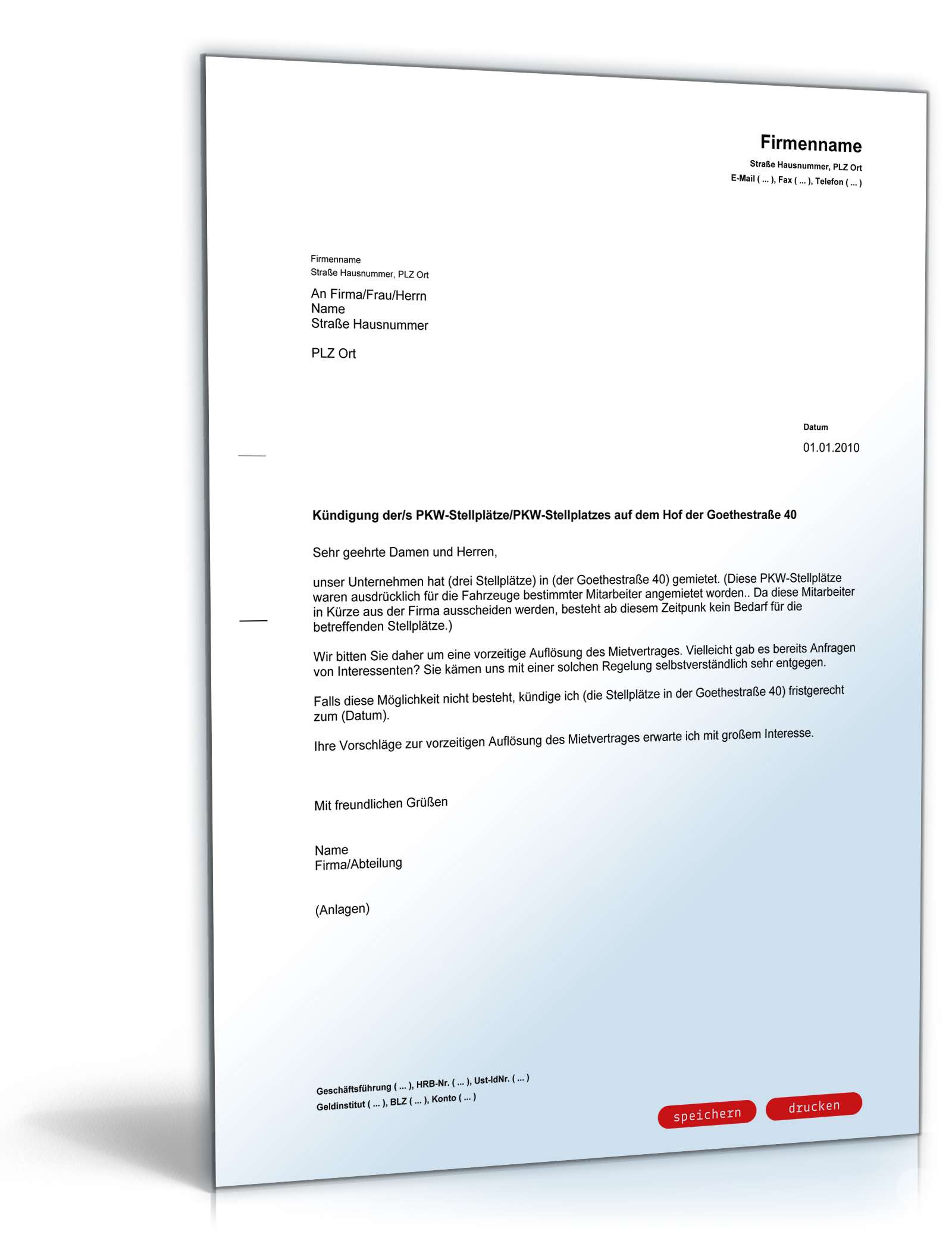 Kündigung Mietvertrag Parkplatz PDF