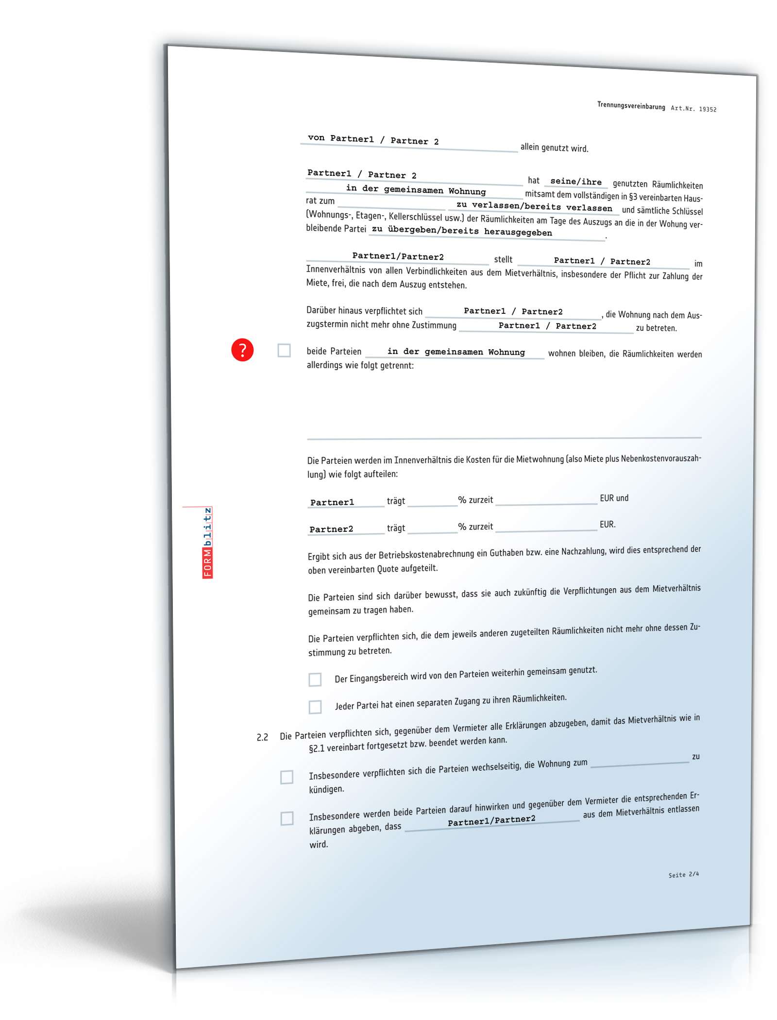 Trennungsvereinbarung ohne Kinder PDF. Seite: 2