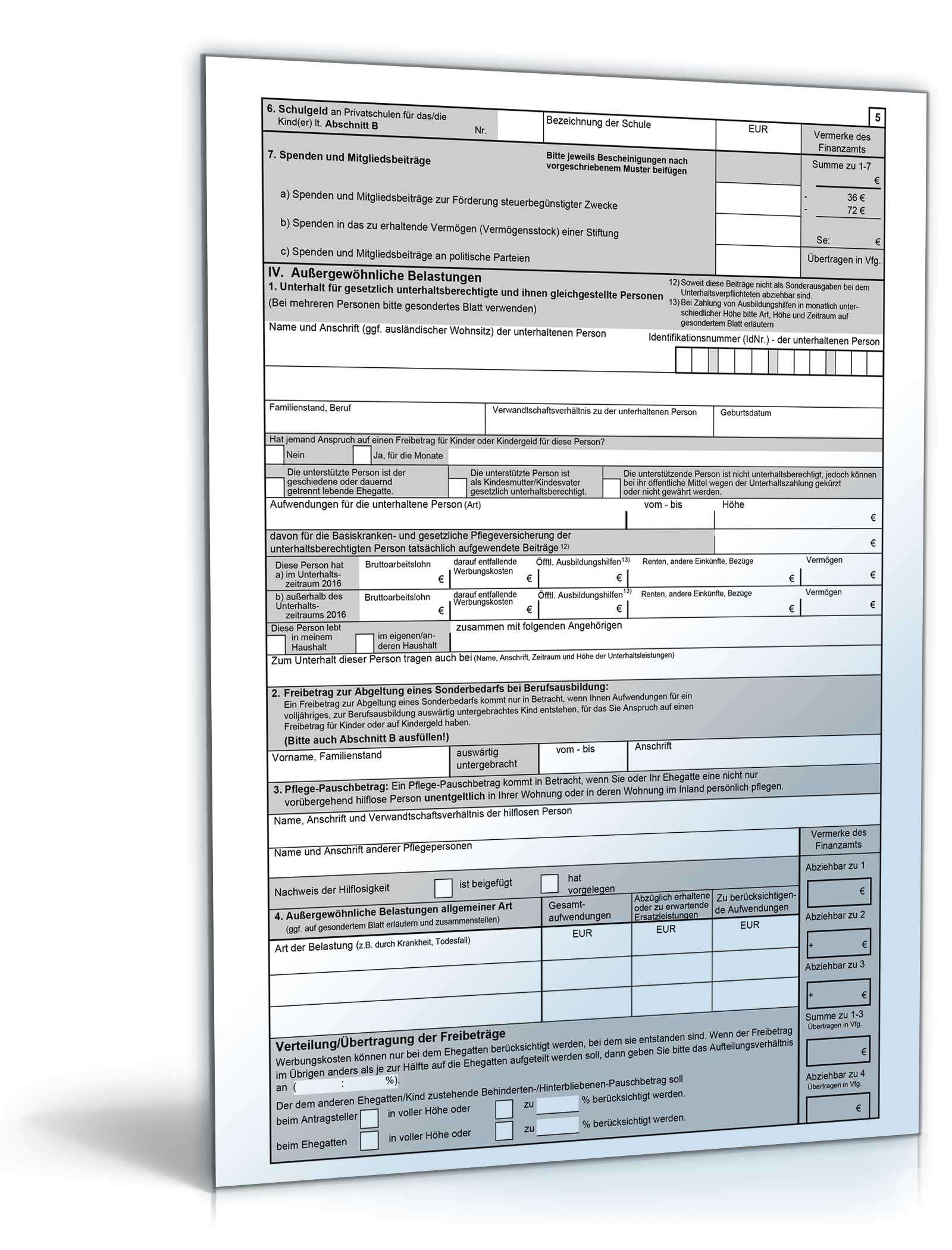 Antrag auf Lohnsteuer-Ermäßigung 2016 PDF. Seite: 5
