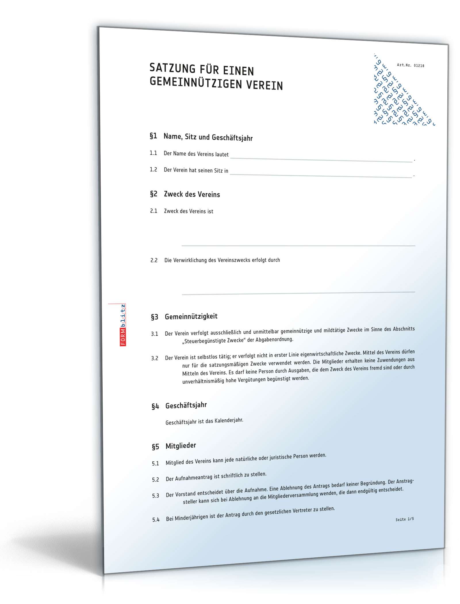 Detaillierte Satzung gemeinnütziger Verein PDF