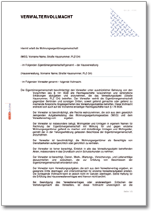 Verwaltervollmacht Wohnungseigentümergemeinschaft Word