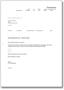 Begleitschreiben zur Steuererklärung Word