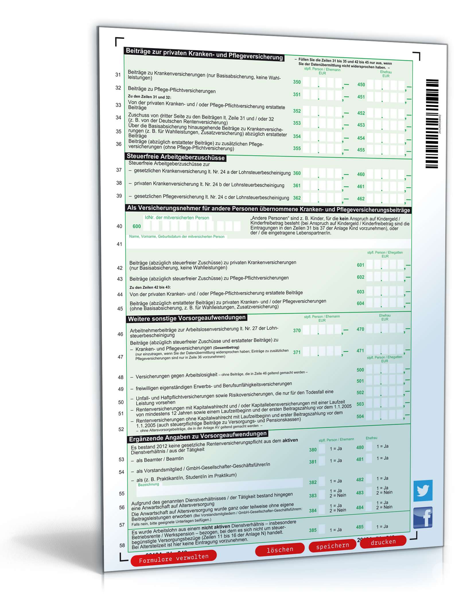 Anlage Vorsorgeaufwand 2012 PDF. Seite: 2