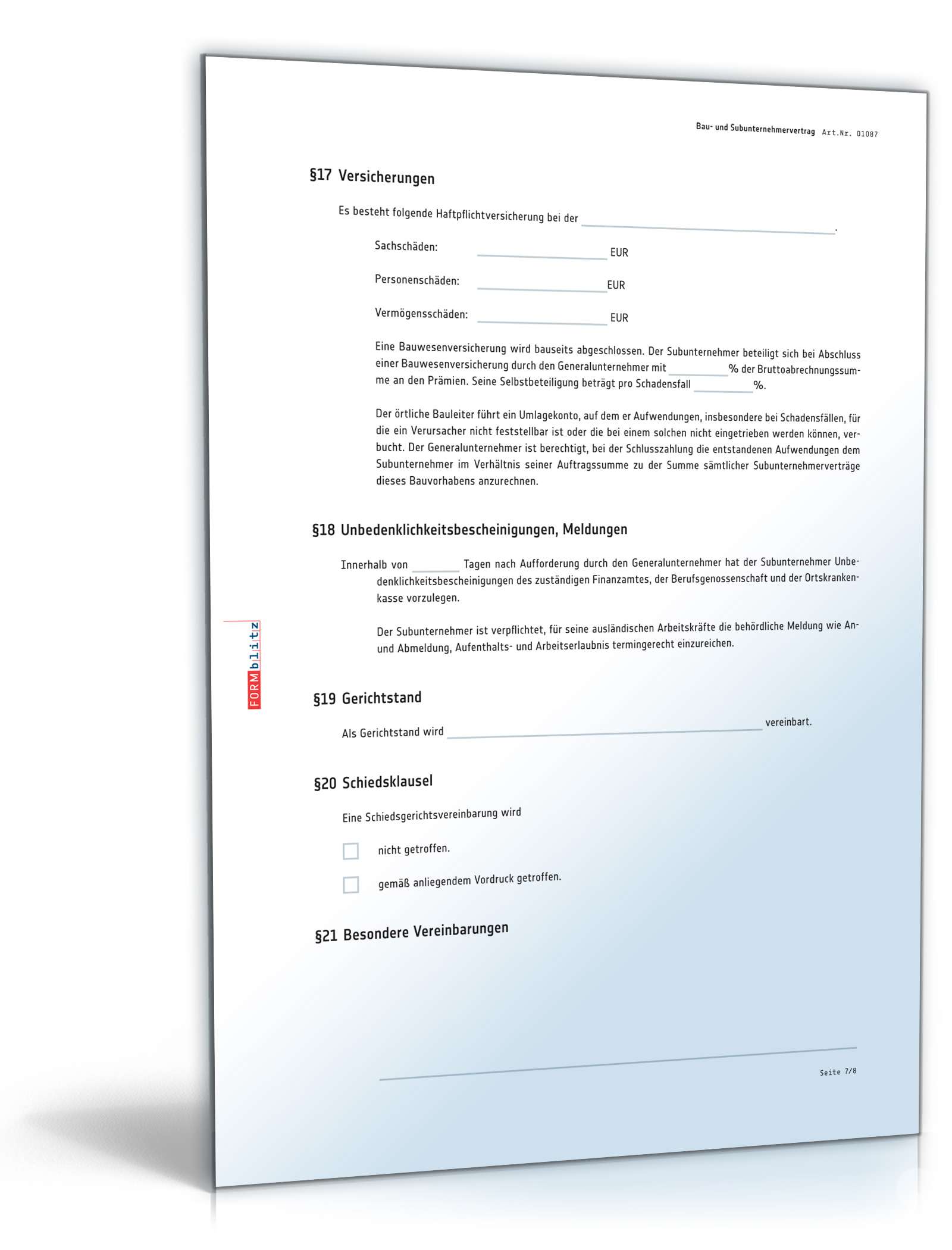 Subunternehmervertrag Bau PDF. Seite: 7