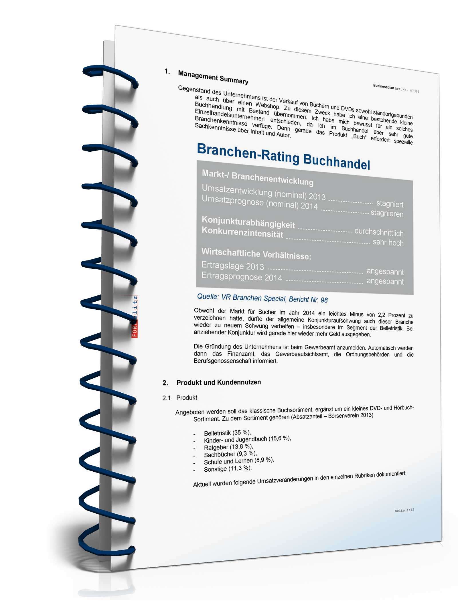 Businessplan Buchhandlung Excel. Seite: 4