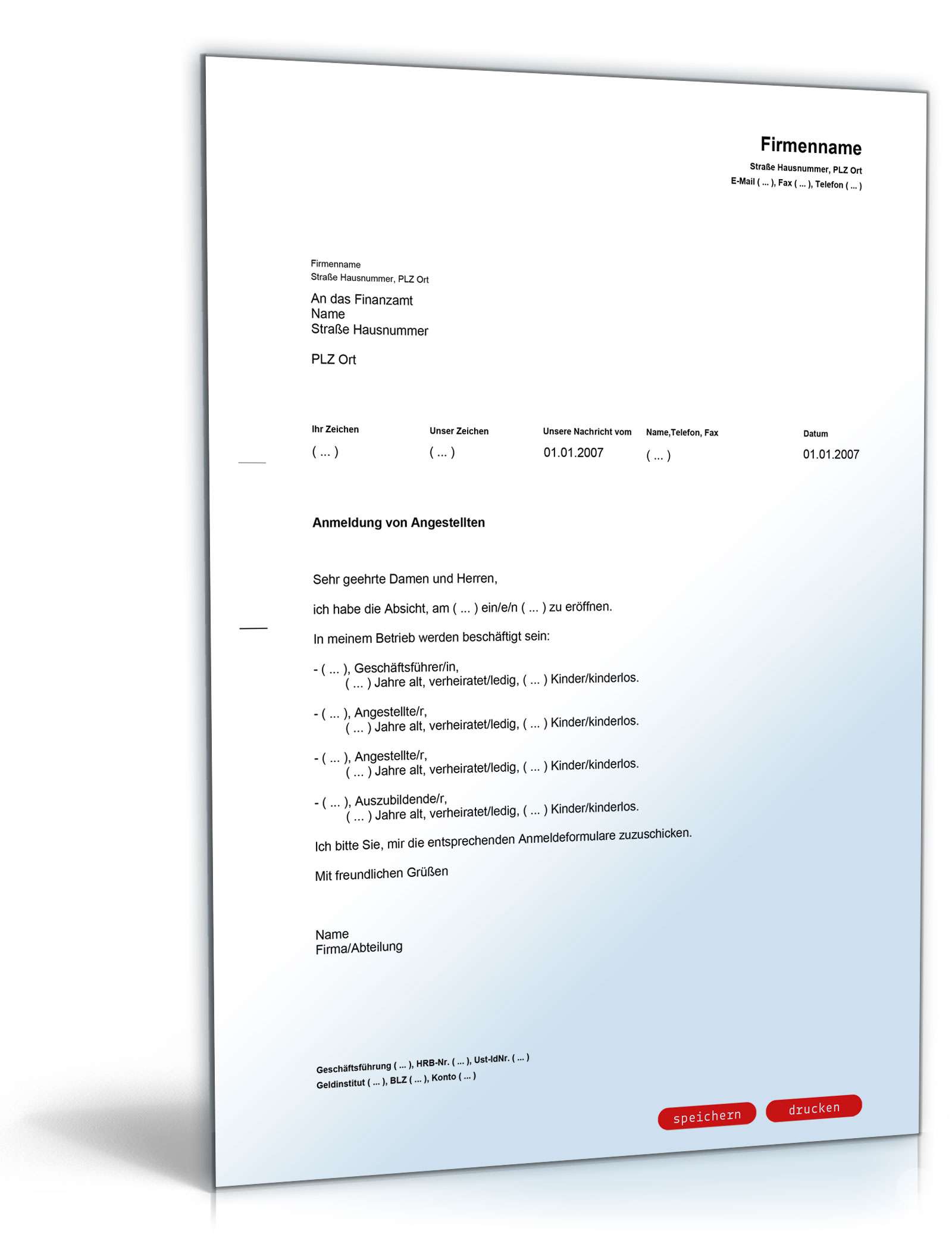 Anmeldung von Angestellten beim Finanzamt Excel