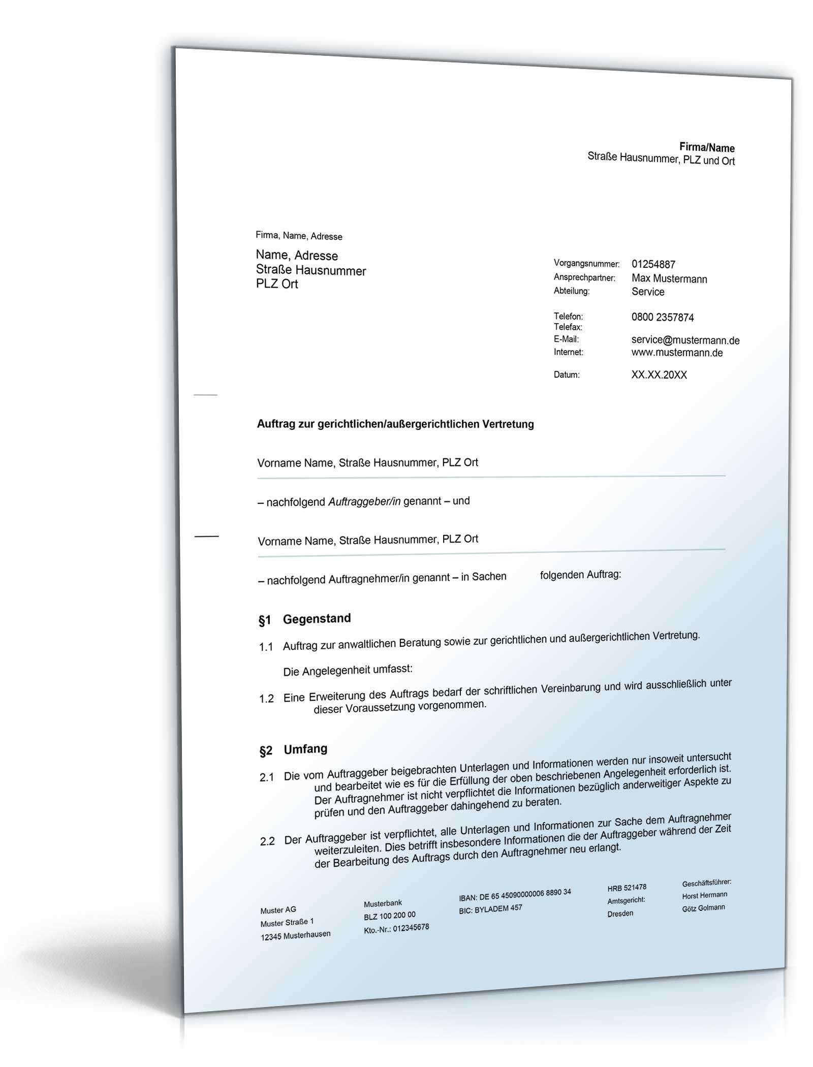 Auftrag rechtliche Vertretung Word