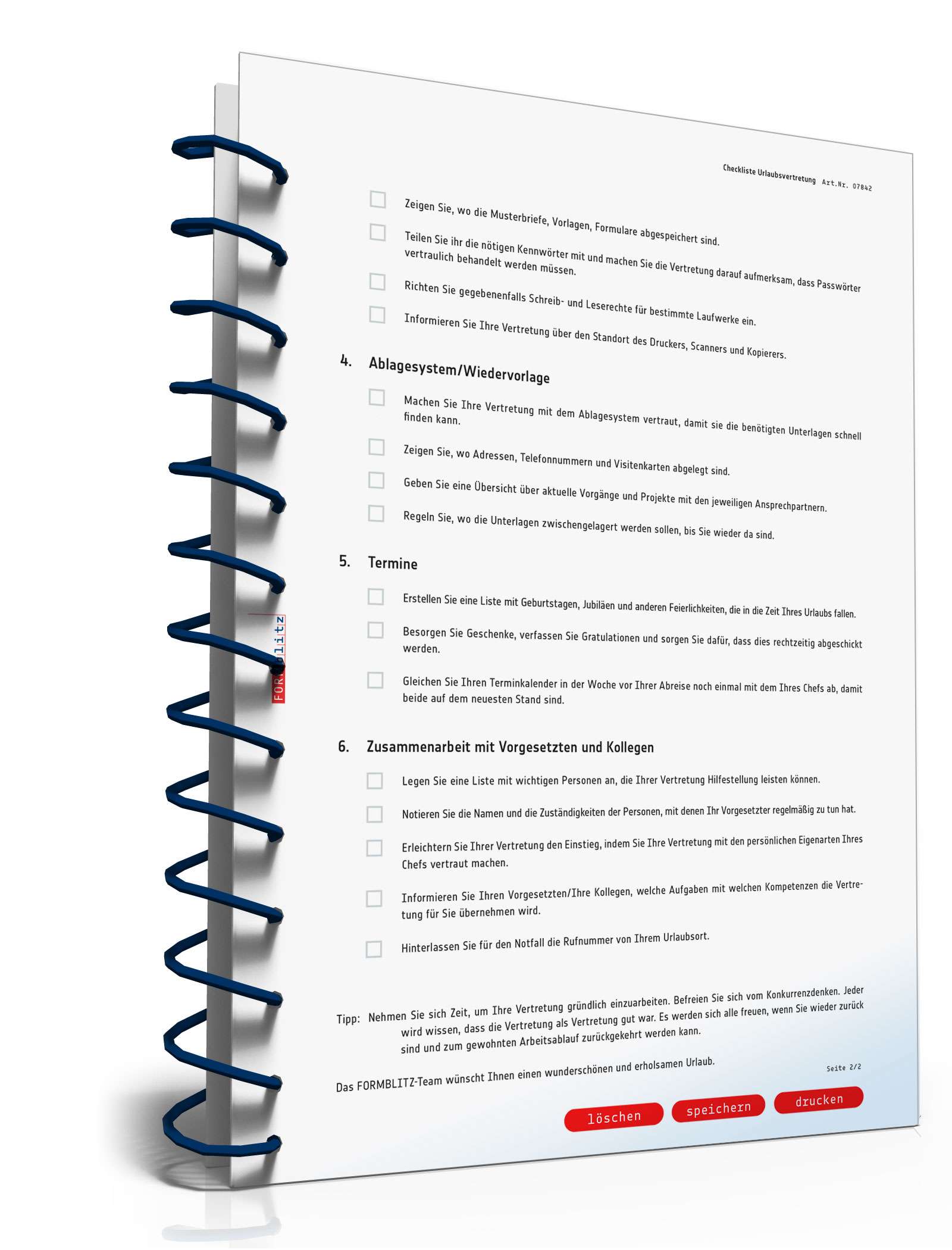 Checkliste Organisation Urlaubsvertretung PDF. Seite: 2