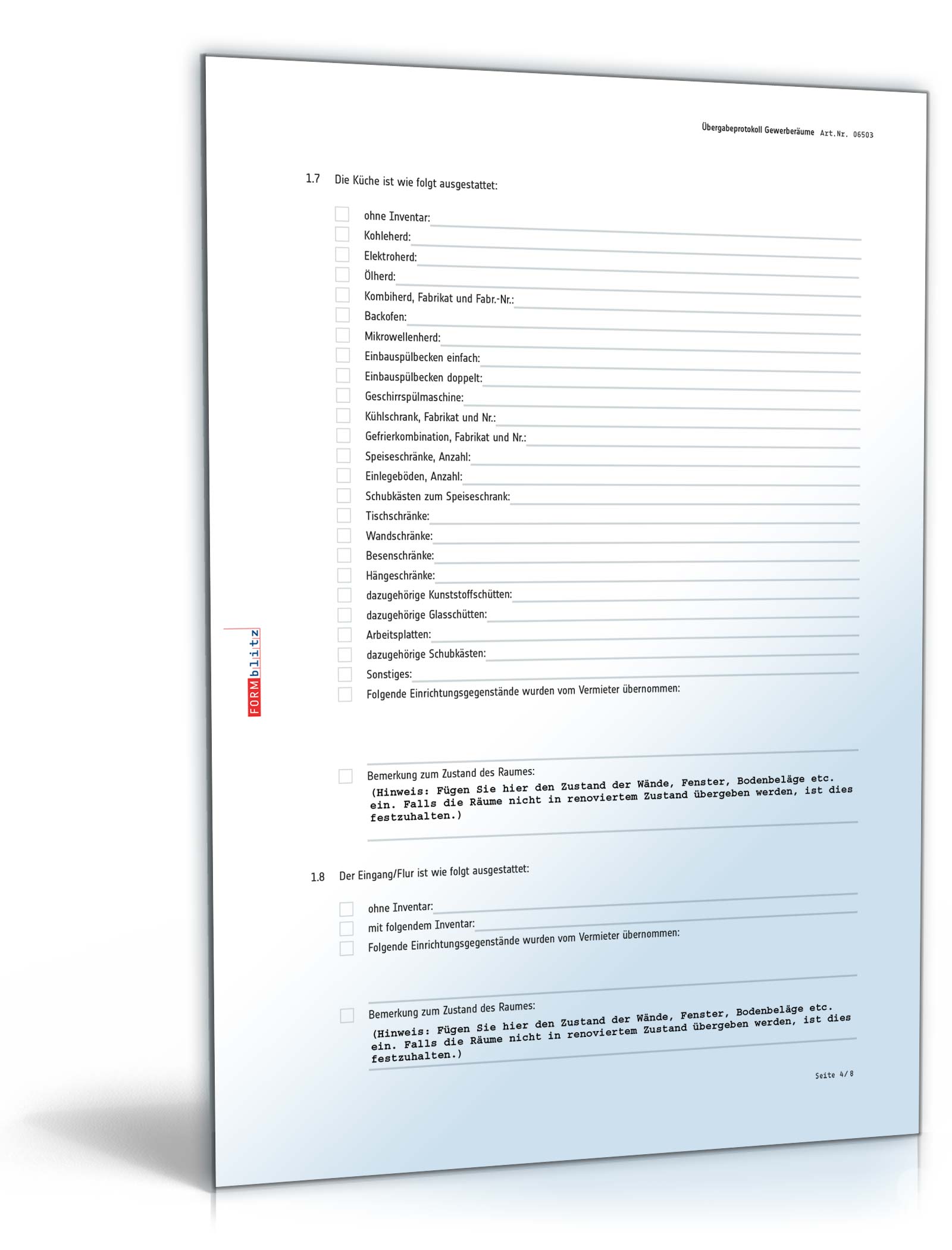 Übergabeprotokoll Gewerberäume PDF. Seite: 4