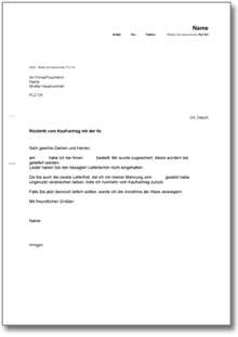 Rücktritt vom Kaufvertrag wegen verzögerter Lieferung Word