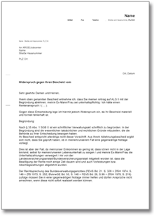 Widerspruch Ablehnung Antrag ALG II Word