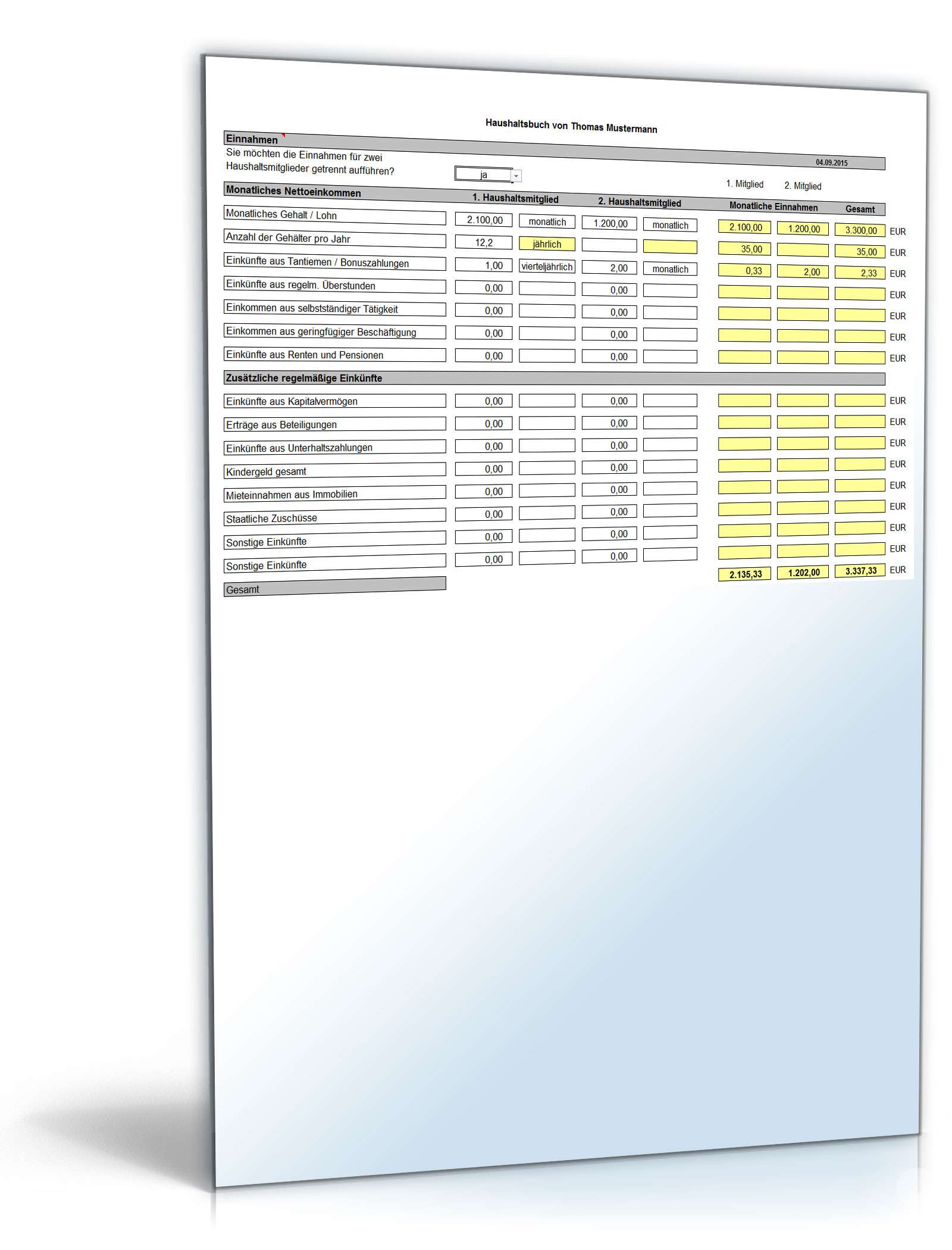 Haushaltsbuch Deluxe unter Excel Excel. Seite: 2