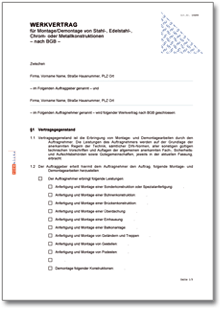 Werkvertrag Montage oder Demontage Word