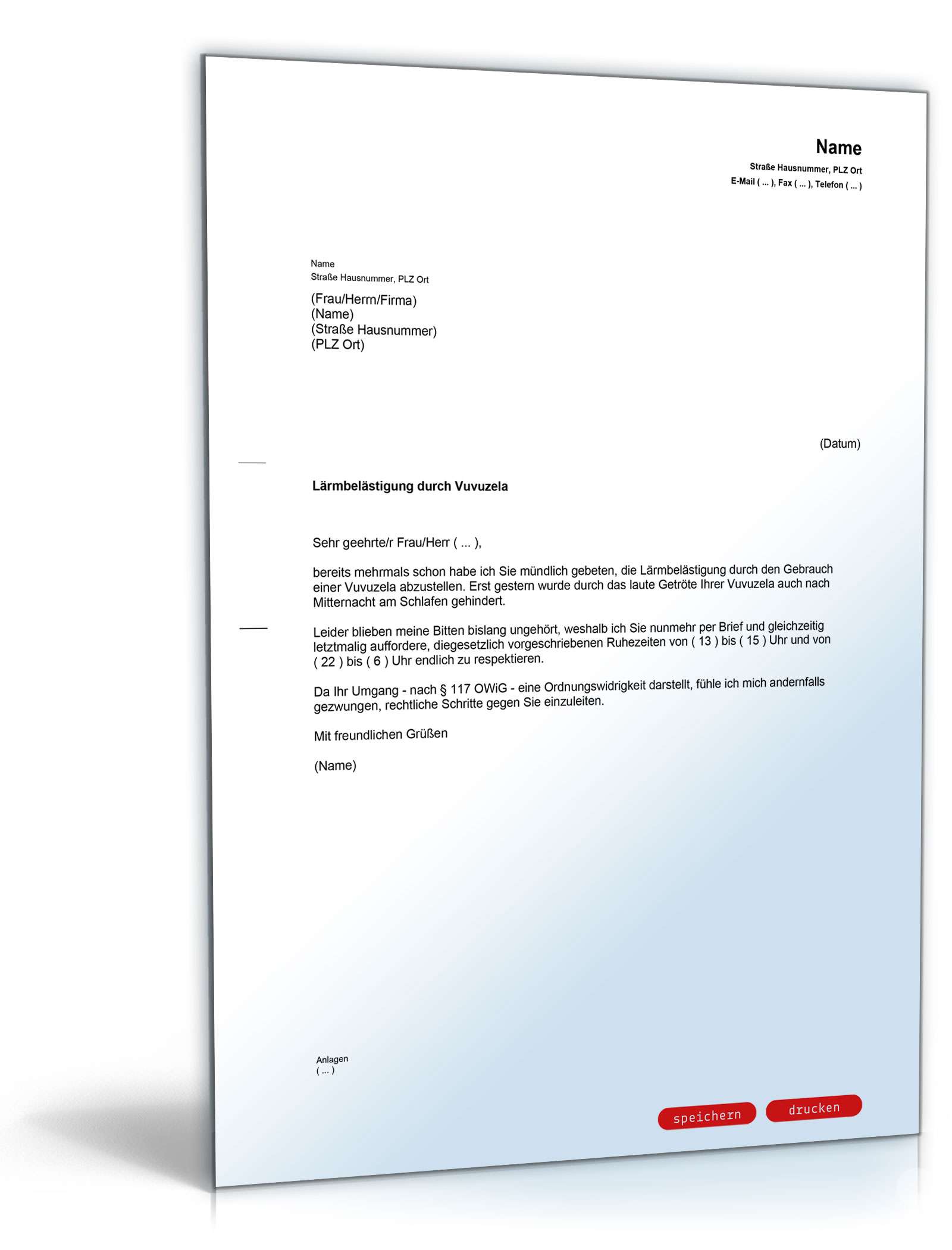 Beschwerde über Lärmbelästigung durch Vuvuzela PDF