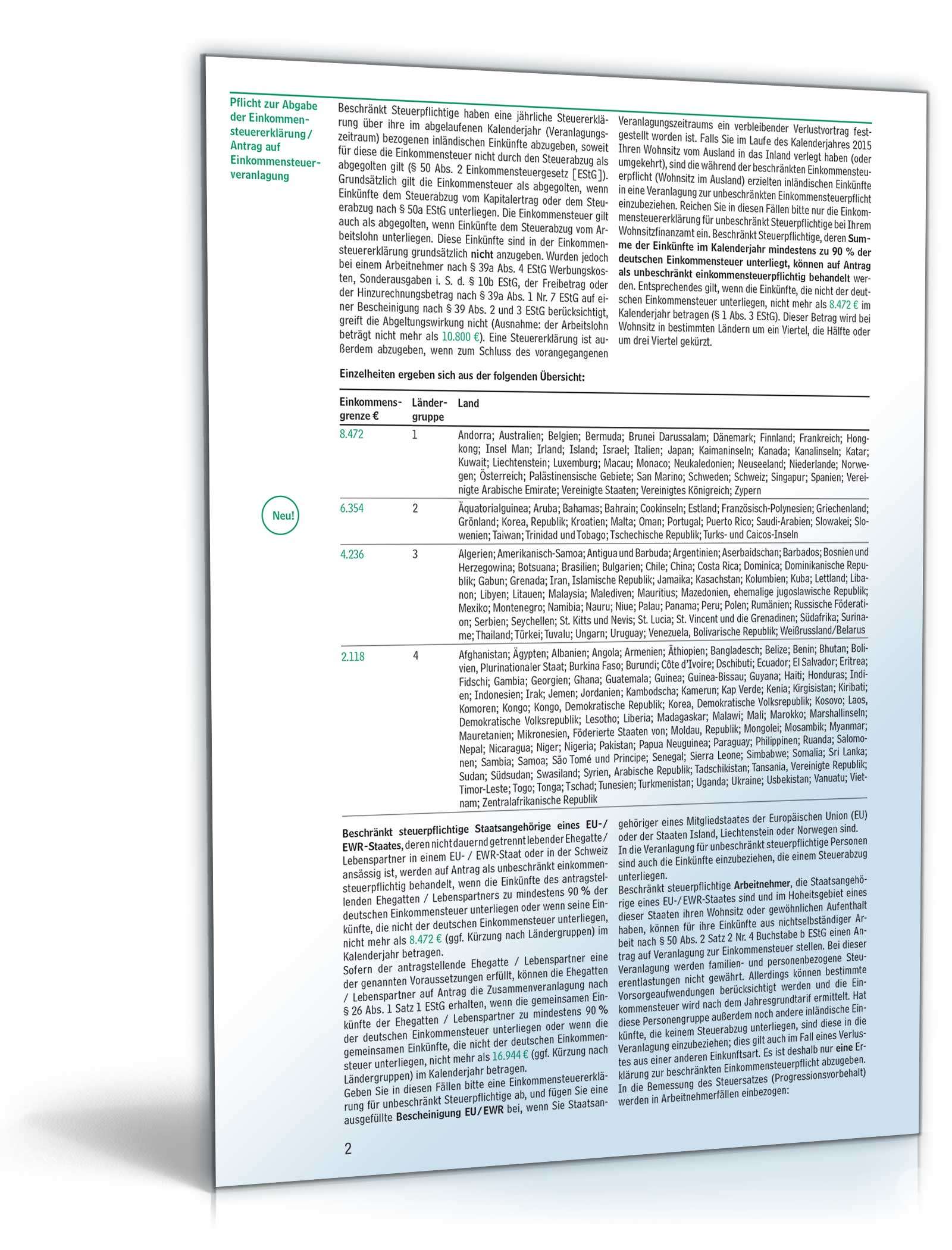 Anleitung zur Einkommensteuererklärung ESt1C 2015 PDF. Seite: 2