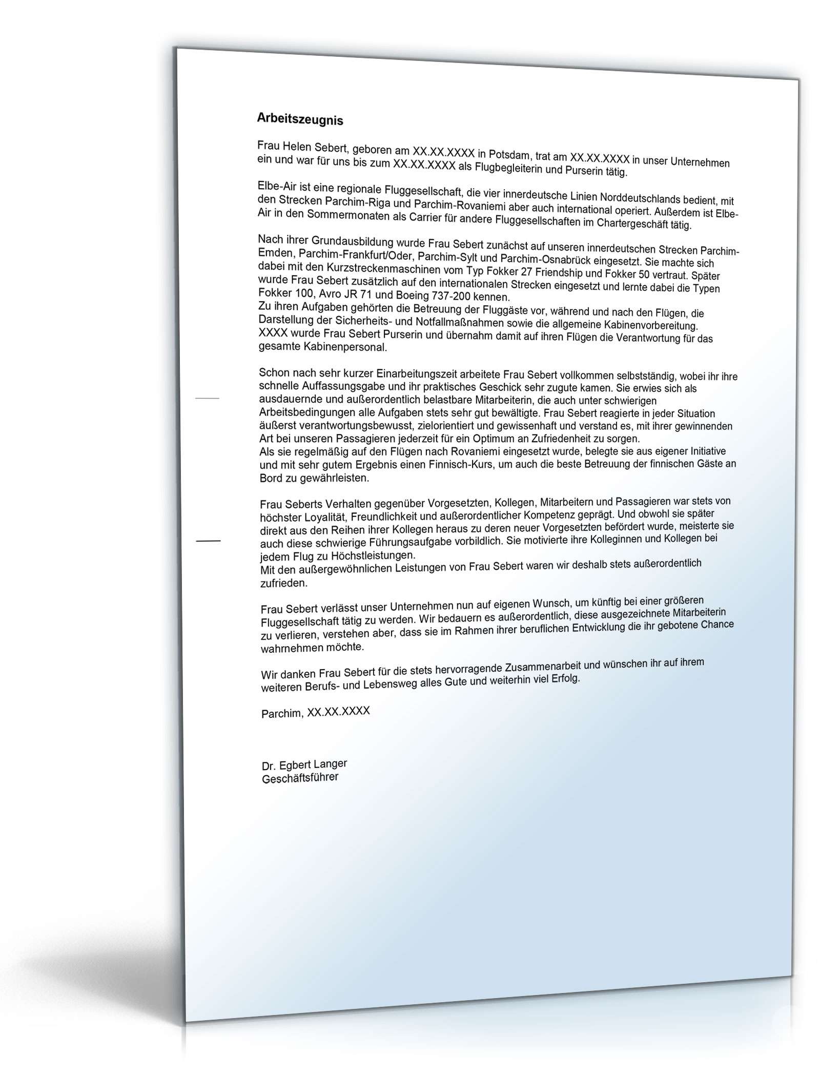 Arbeitszeugnis Flugbegleiter Excel. Seite: 3