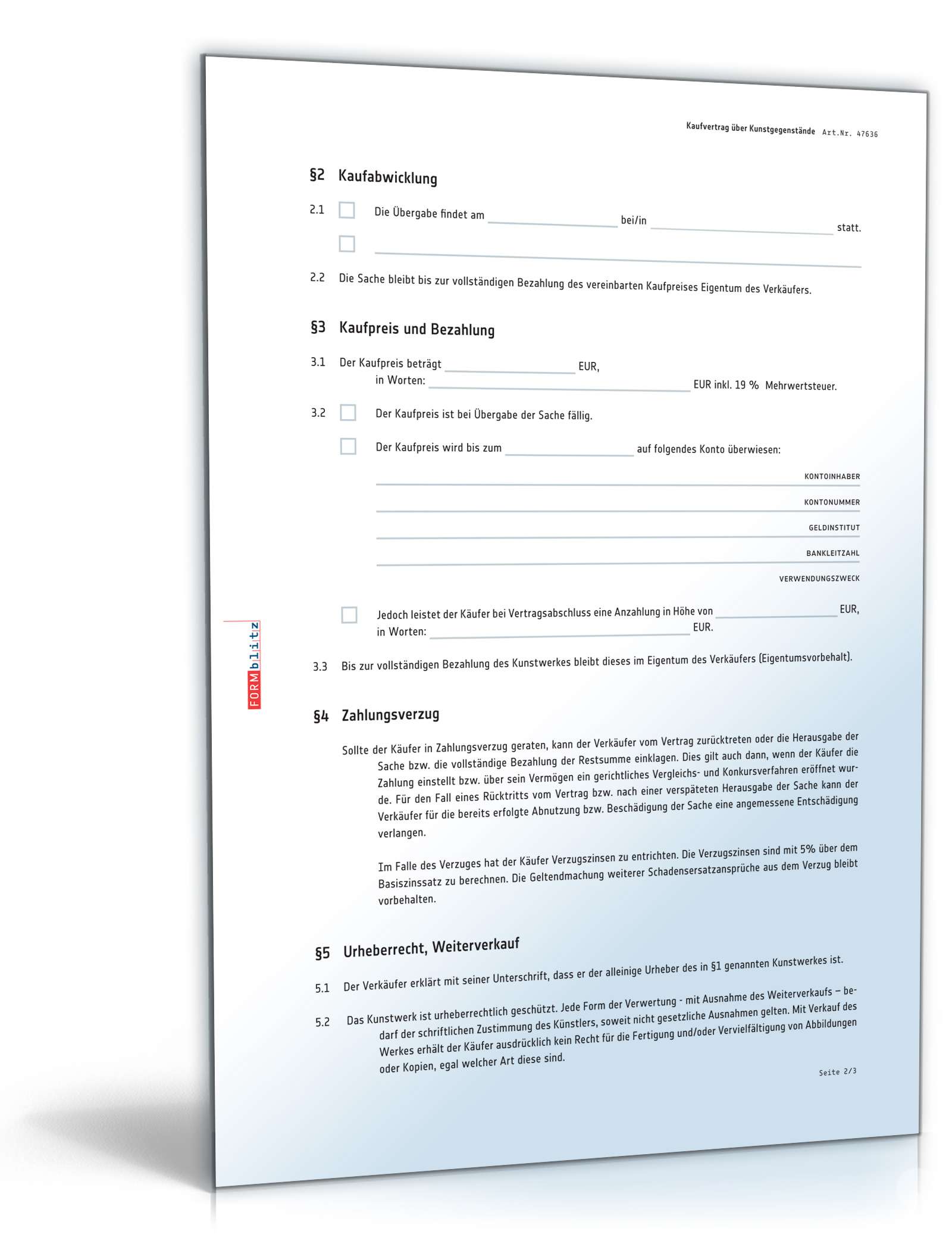 Kaufvertrag Kunstgegenstand PDF. Seite: 2
