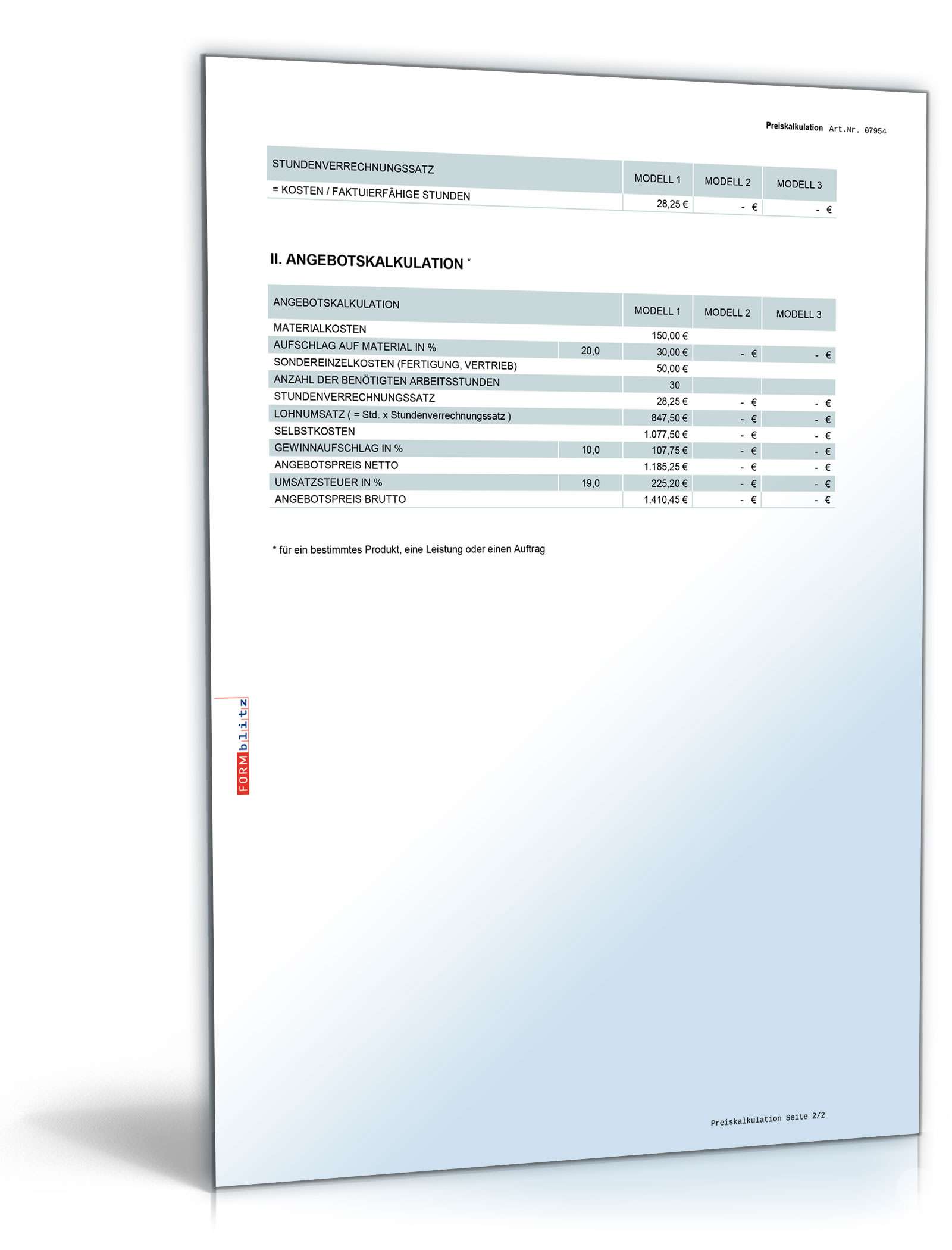 Preis- und Angebotskalkulation Excel. Seite: 2