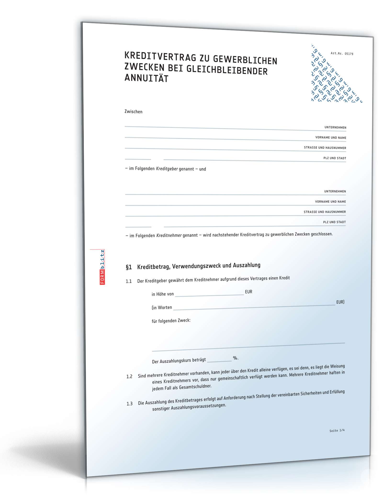 Kreditvertrag gewerblich bei gleichbleibender Annuität PDF