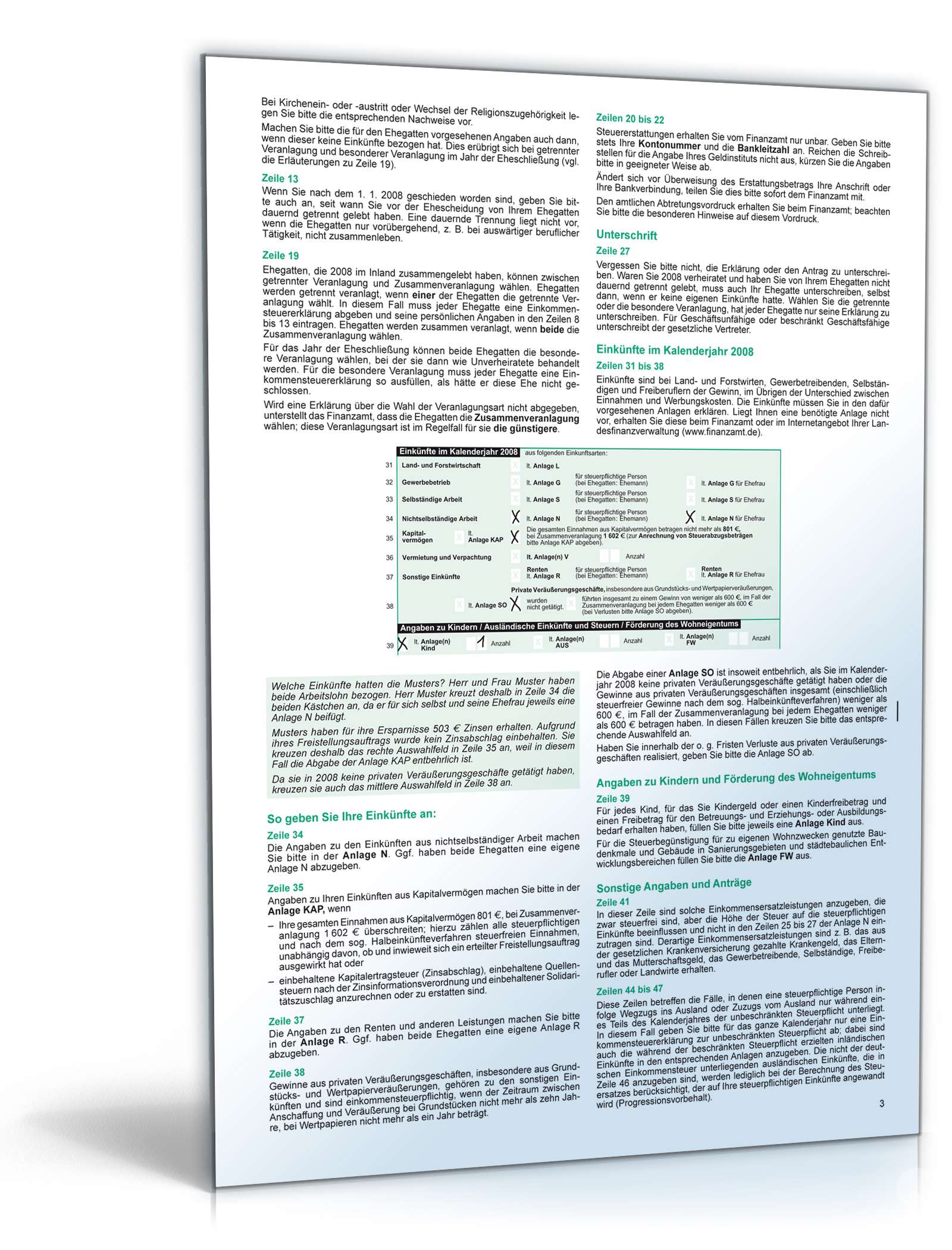 Anleitung Einkommensteuererklärung 2008 PDF. Seite: 3