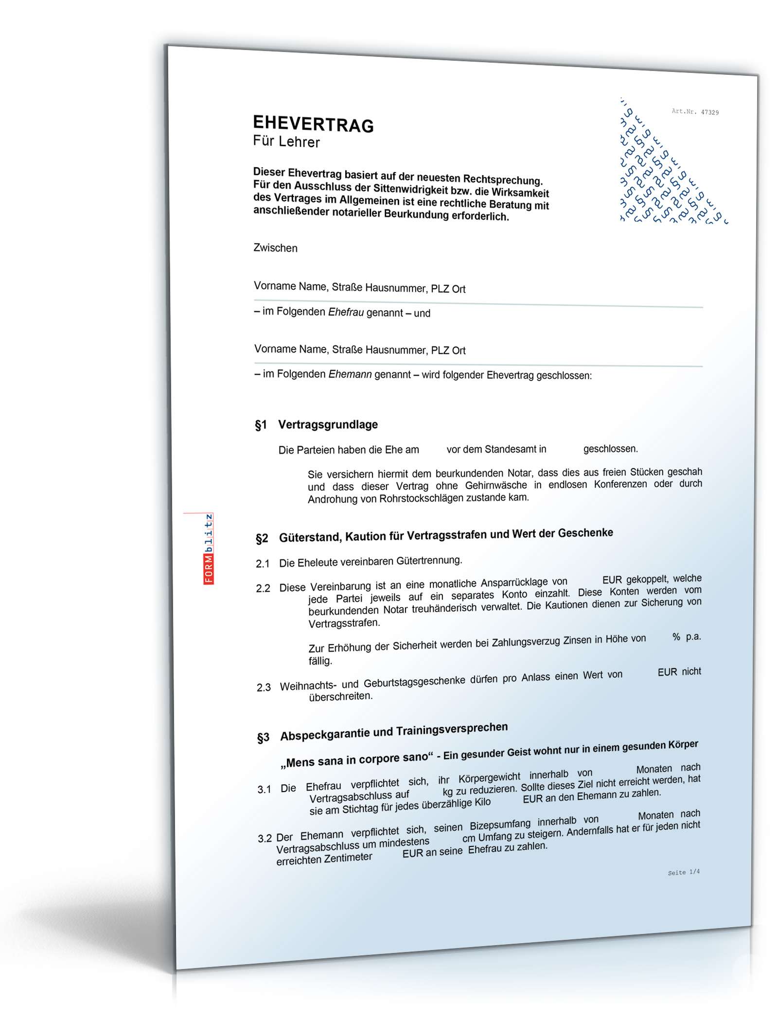 Ehevertrag Lehrer Fun-Vertrag Word