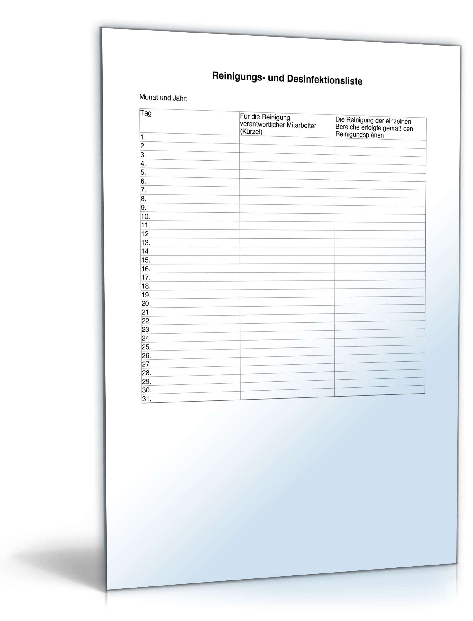 Reinigungs- und Desinfektionsliste PDF
