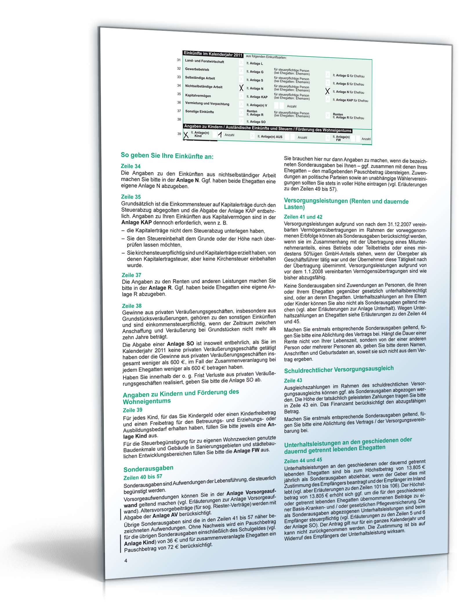 Anleitung zur Einkommensteuererklärung 2011 PDF. Seite: 4