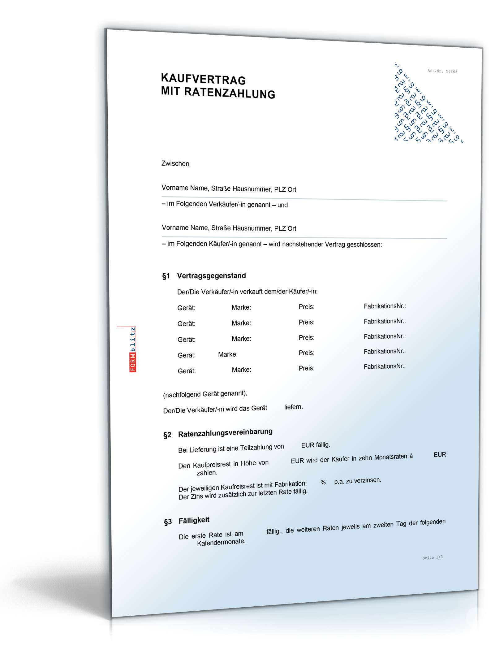 Kaufvertrag mit Ratenzahlung Word