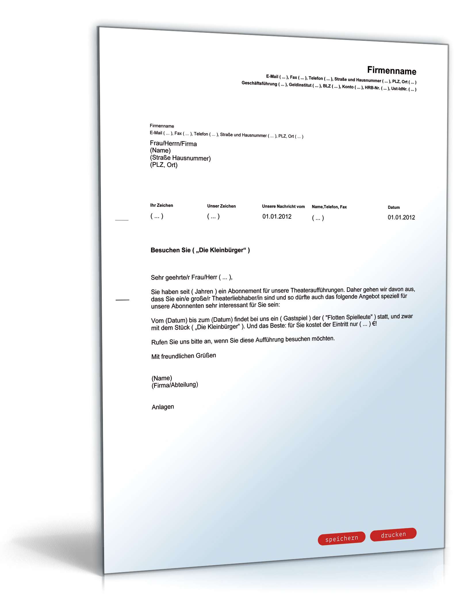 Werbebrief für eine Theateraufführung PDF