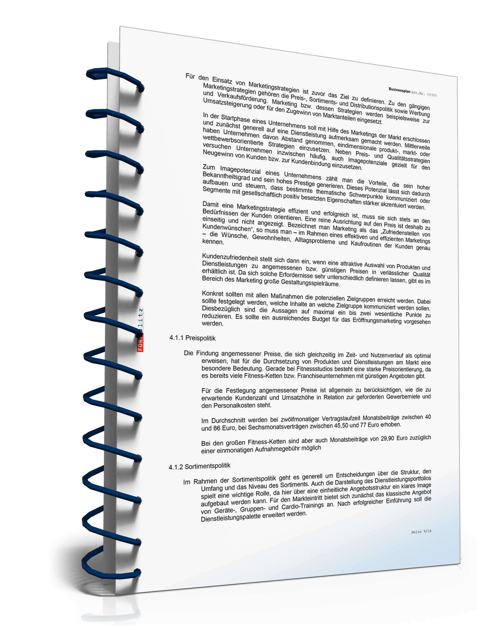 Businessplan Fitnessstudio Excel. Seite: 12