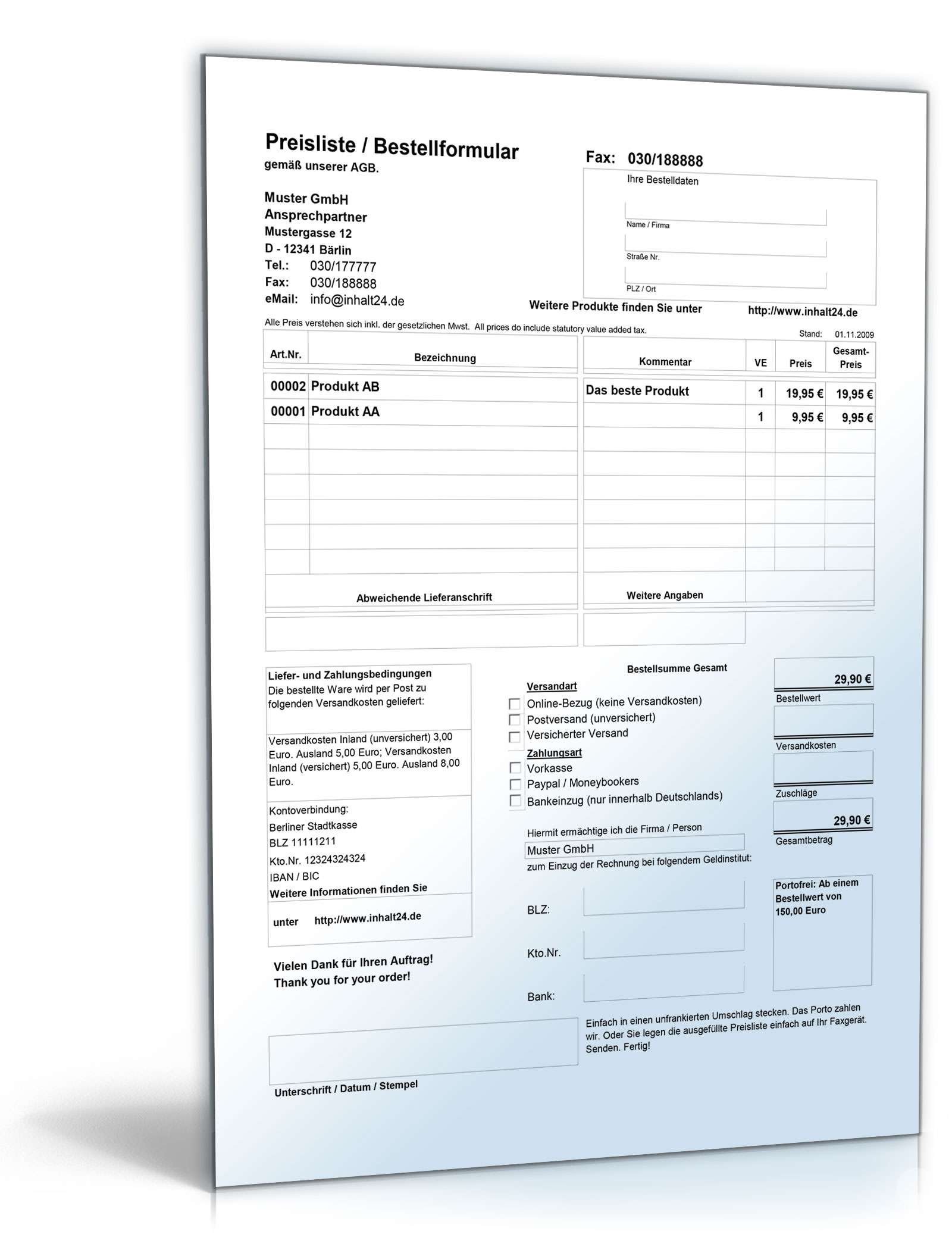 Genial einfache Preisliste mit Excel Excel. Seite: 2