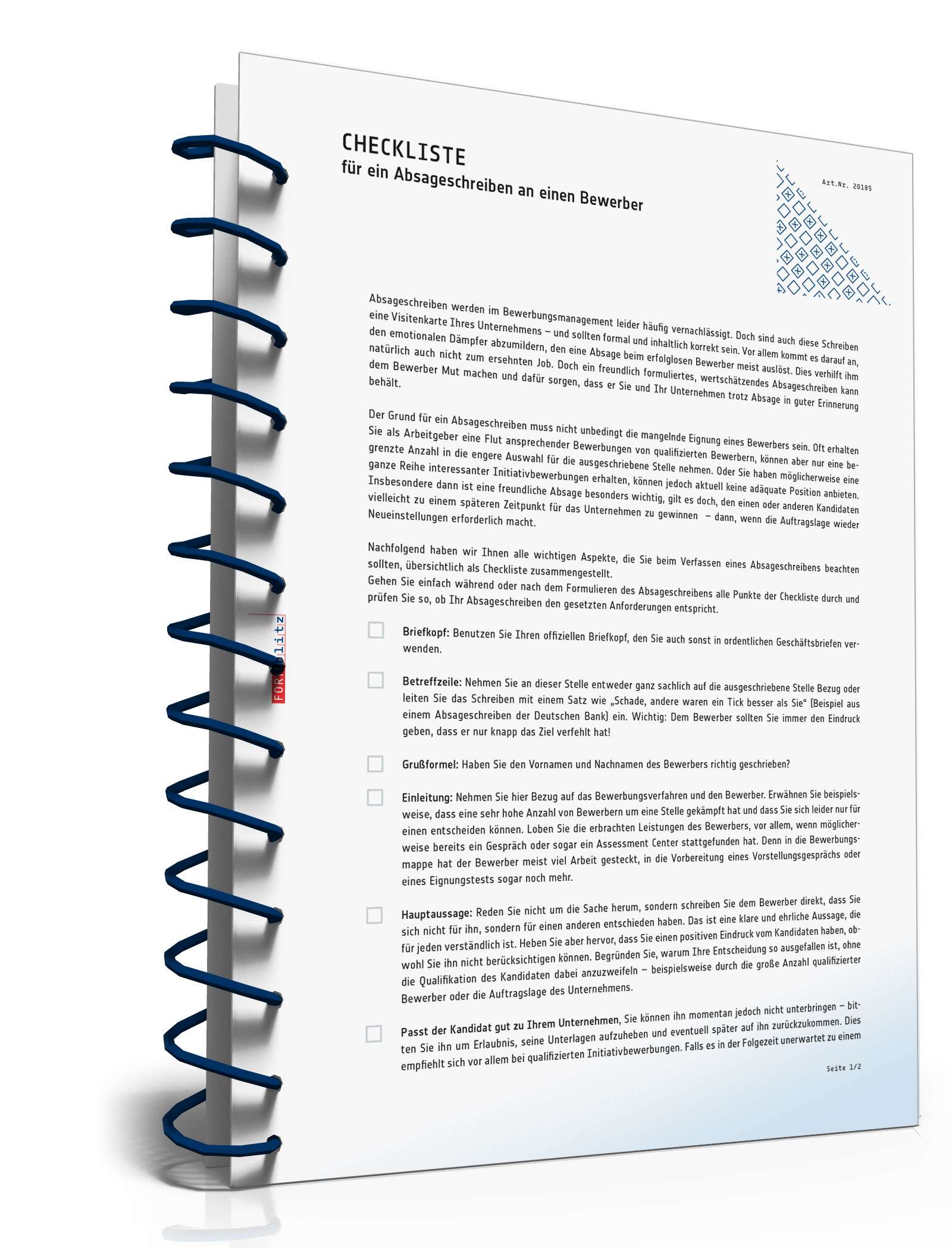 Checkliste für ein Absageschreiben PDF