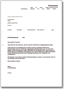 Absage einer Bewerbung auf eine Stellenausschreibung Word