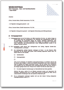Werkvertrag Heizungs-, Gas- und Sanitärarbeiten Word