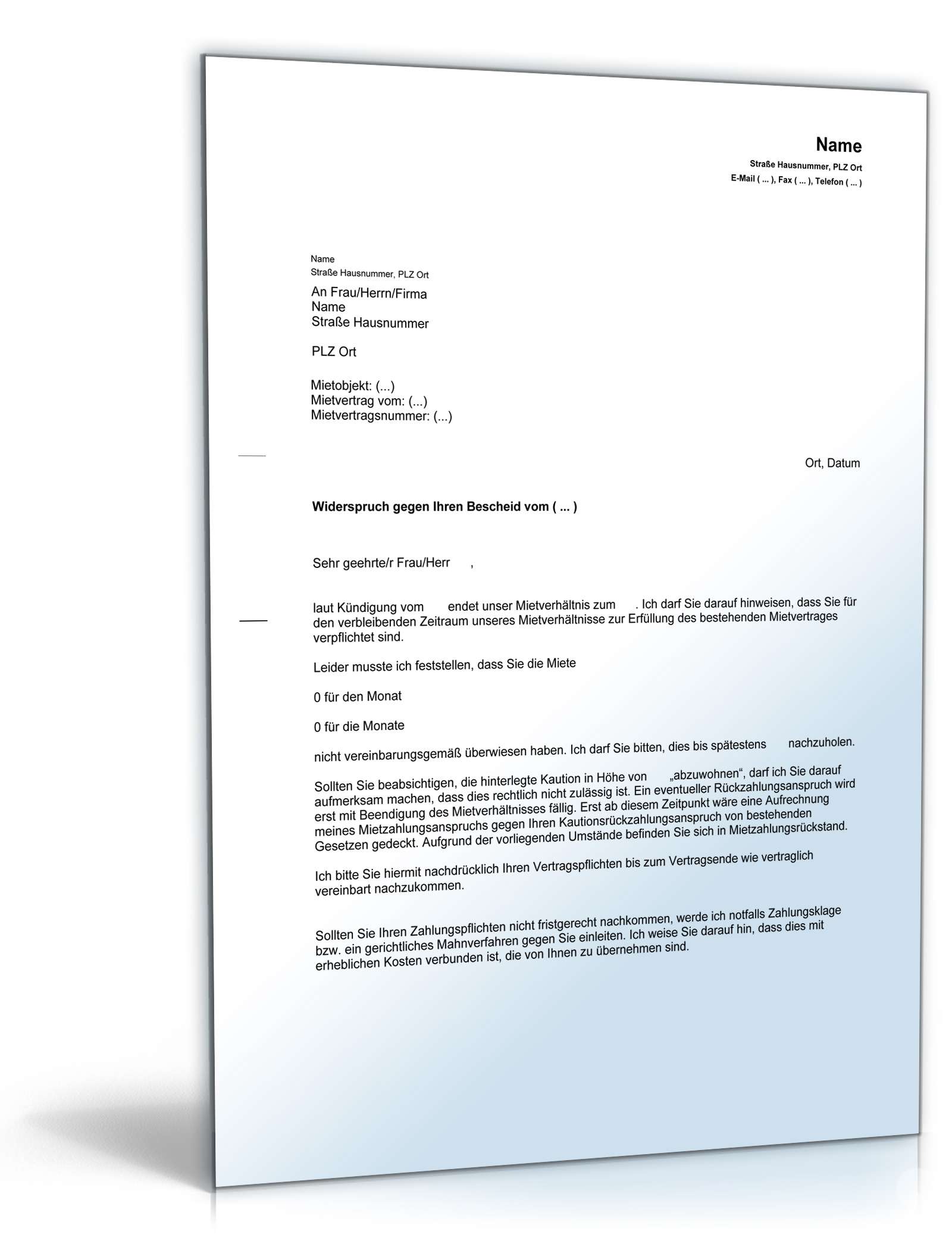 Abmahnung "Abwohnen" Kaution PDF