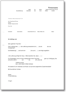 Auftragsbestätigung an einen Kunden Word