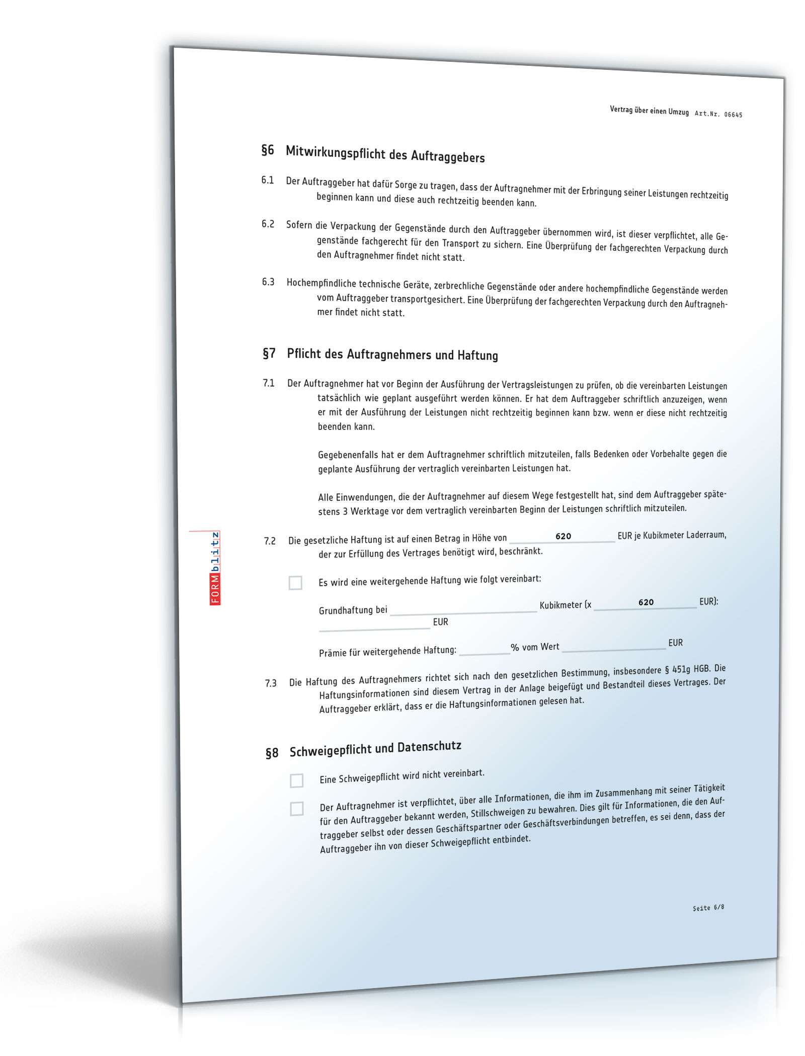 Umzugsvertrag PDF. Seite: 6