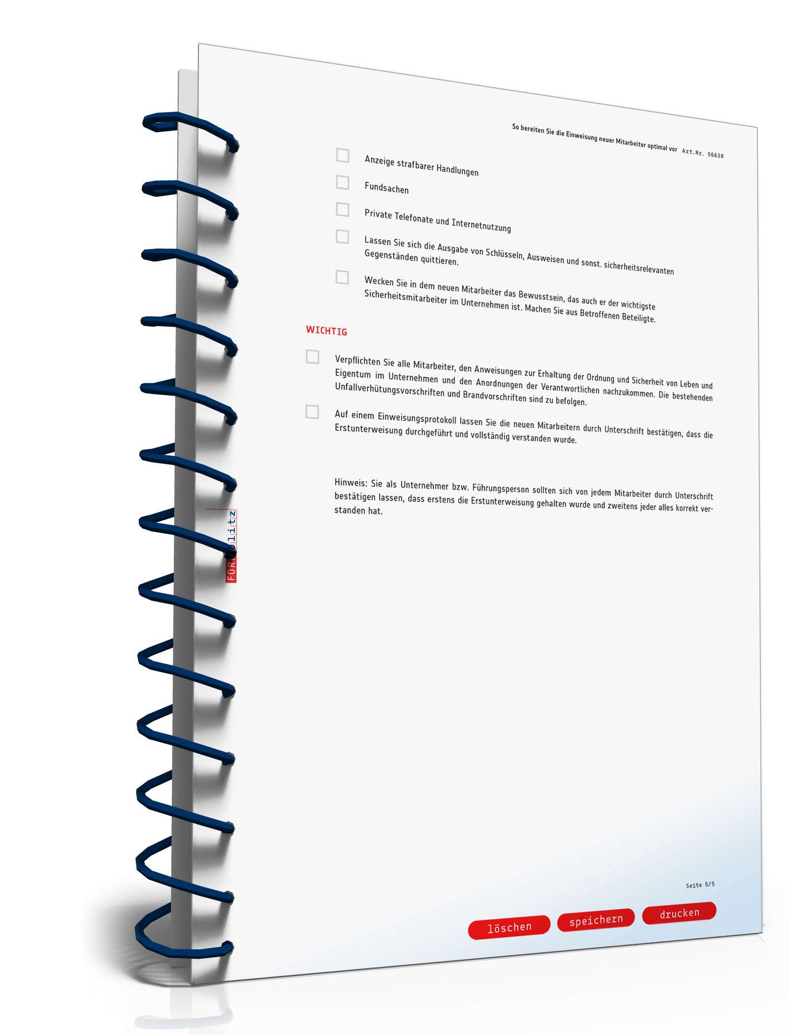 Checkliste Vorbereitung Einweisung Mitarbeiter PDF. Seite: 5