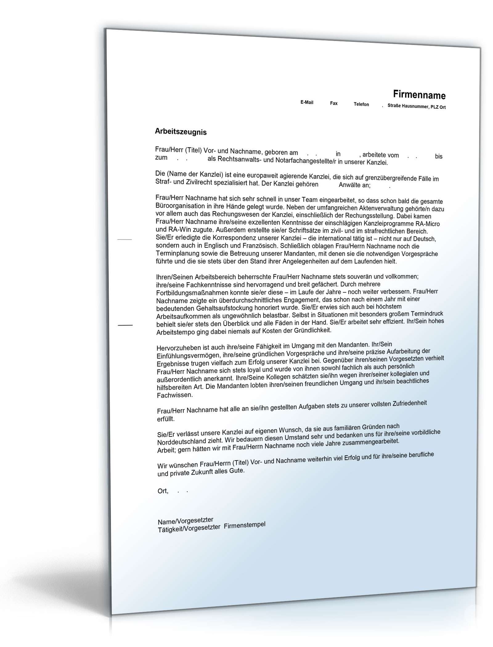 Arbeitszeugnis Rechtsanwaltsfachangestellte Excel. Seite: 3