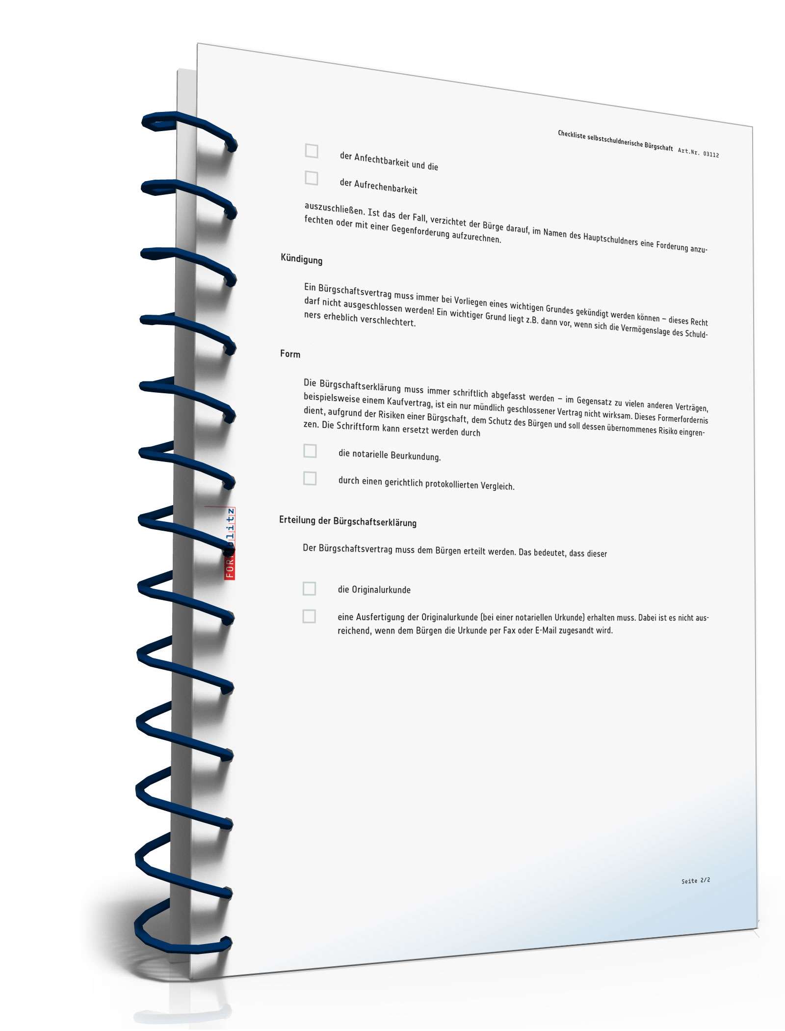 Checkliste selbstschuldnerische Bürgschaft PDF. Seite: 2