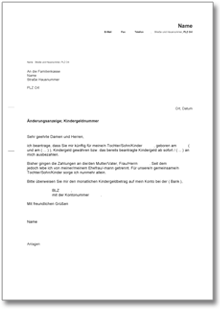 Antrag auf Weiterzahlung des Kindergeldes nach Trennung Word