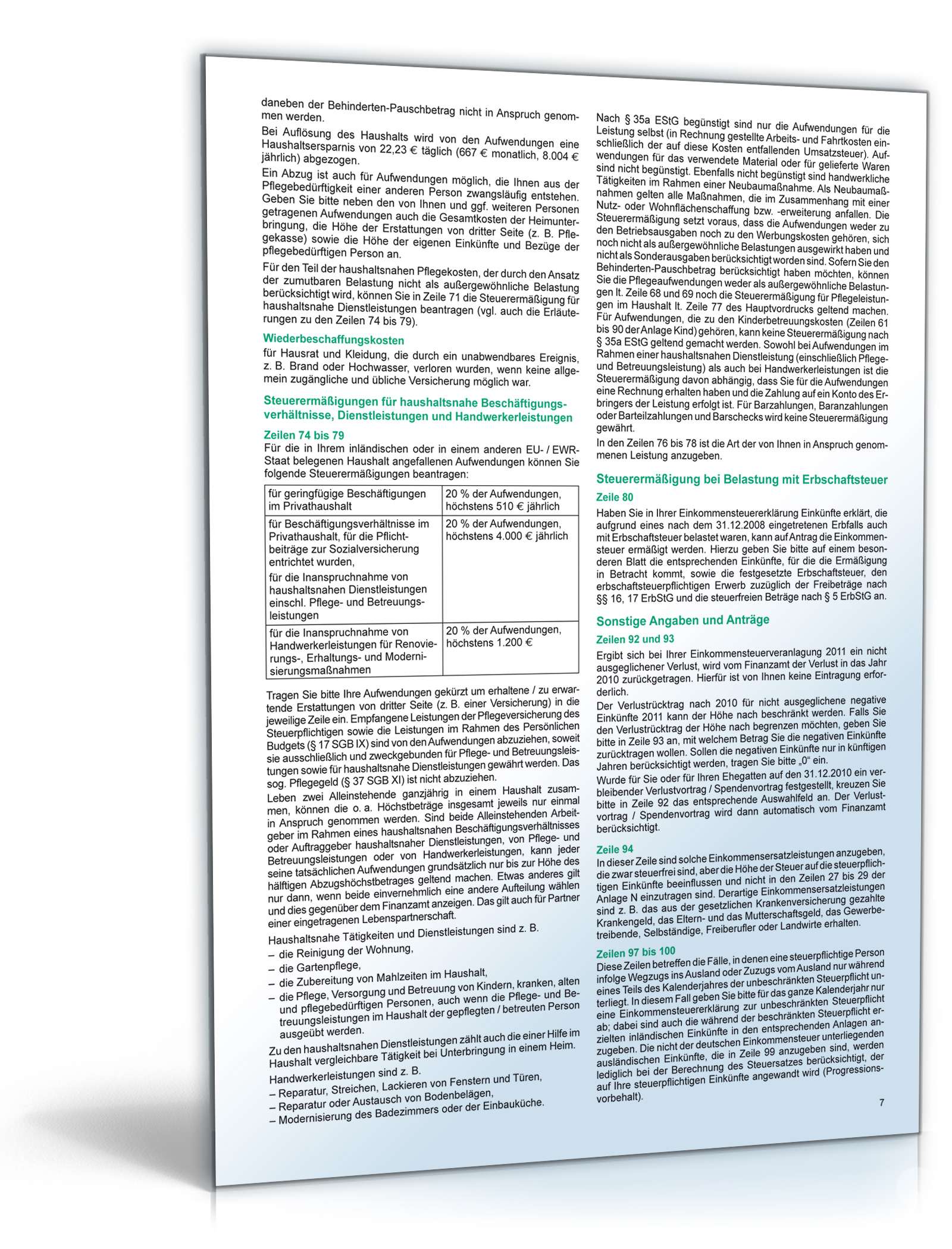 Anleitung zur Einkommensteuererklärung 2011 PDF. Seite: 7