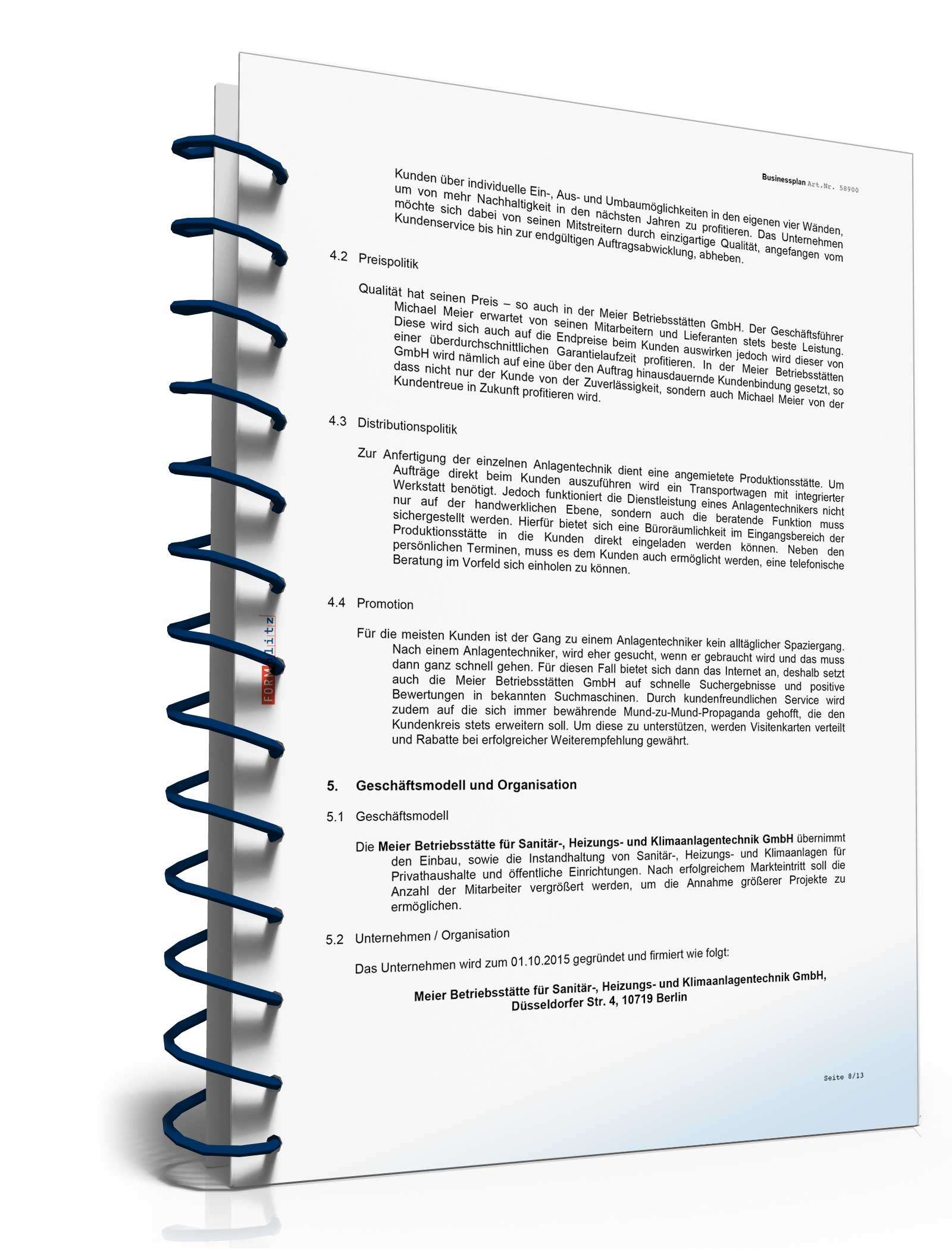 Businessplan Betriebsstätte für Sanitär-, Heizungs- & Klimaanlagentechnik Excel. Seite: 10