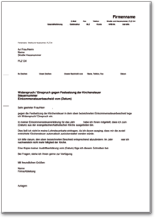 Einspruch Festsetzung Kirchensteuer Word