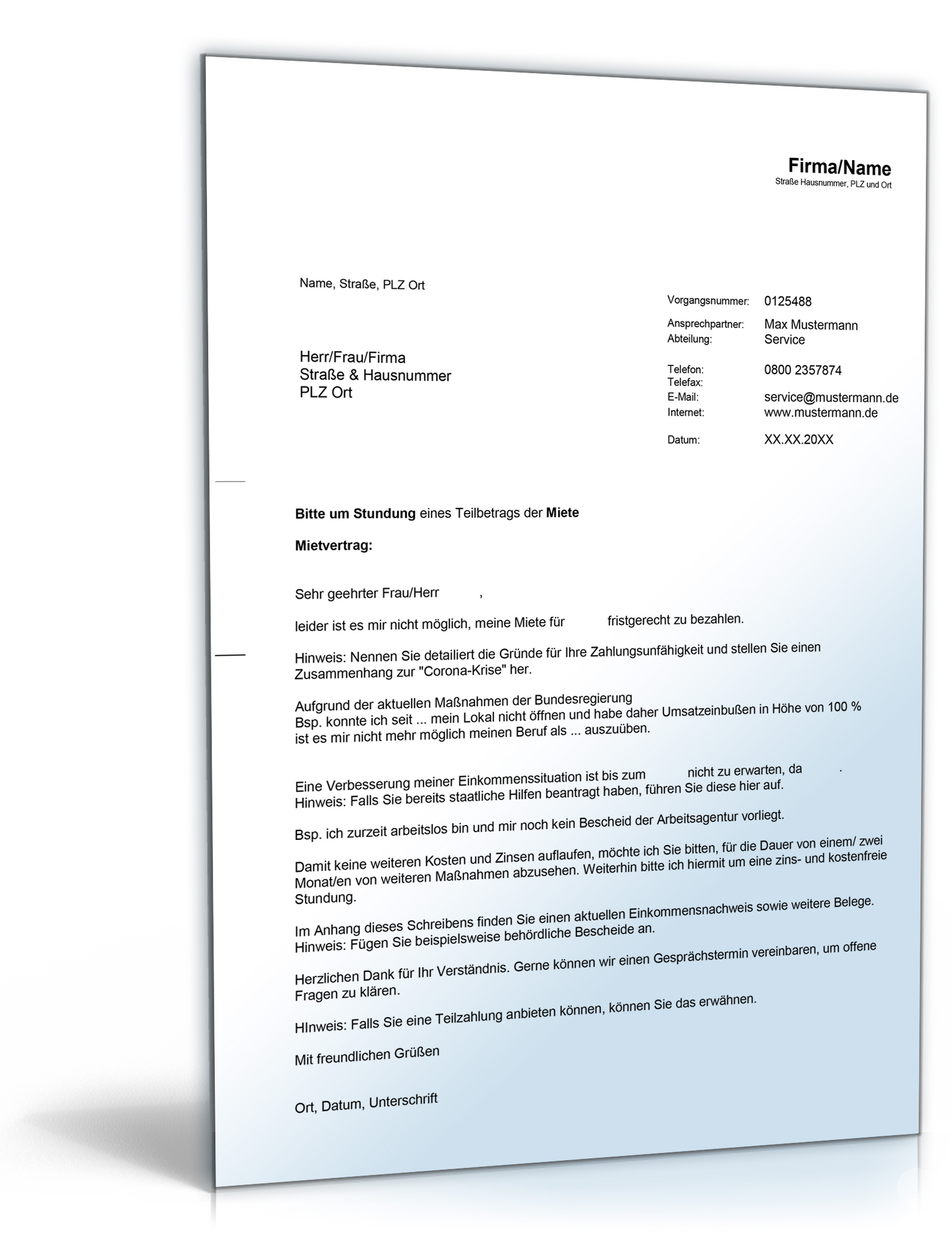 Mietminderung Corona Gewerbe Word