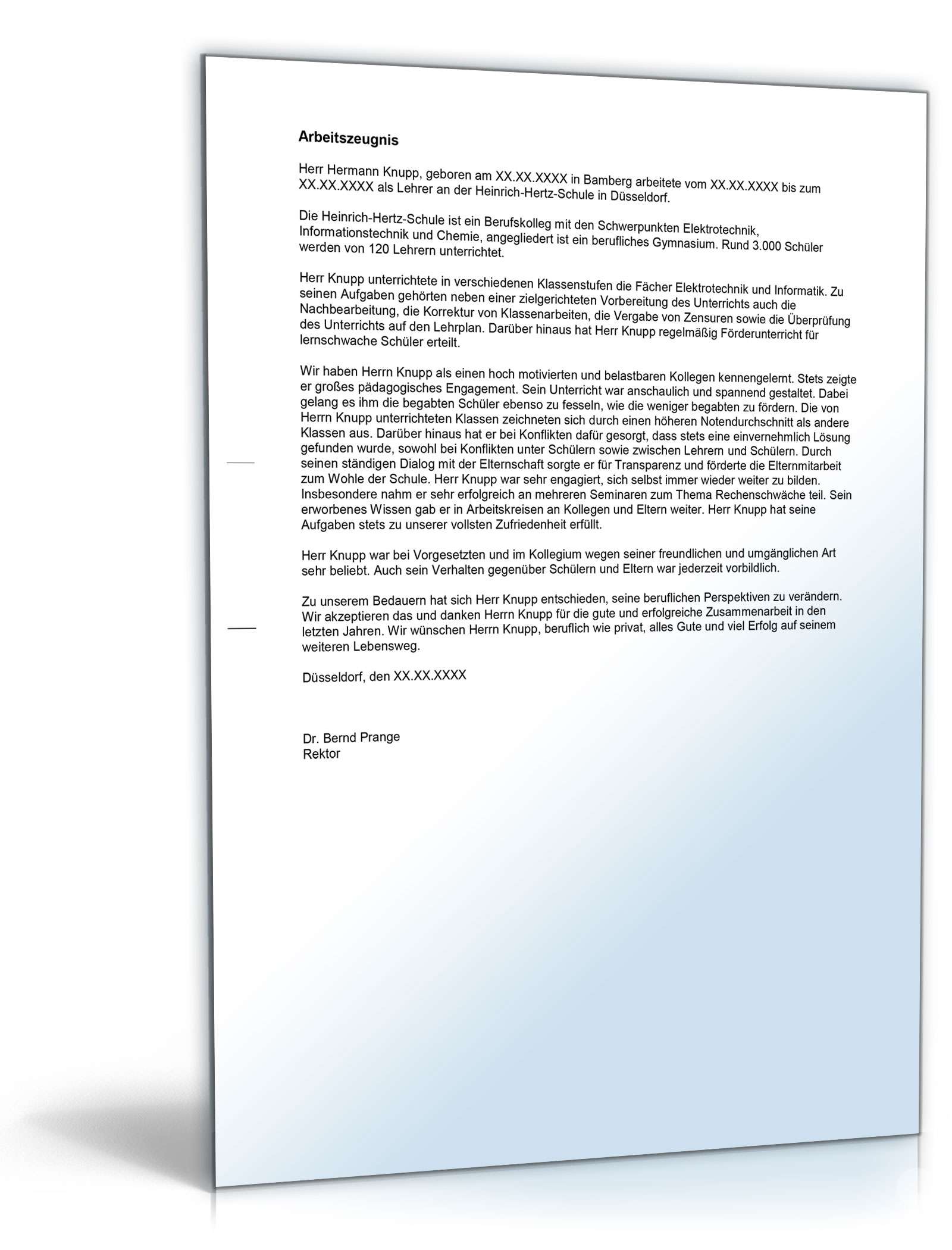 Arbeitszeugnis Lehrer Excel. Seite: 2