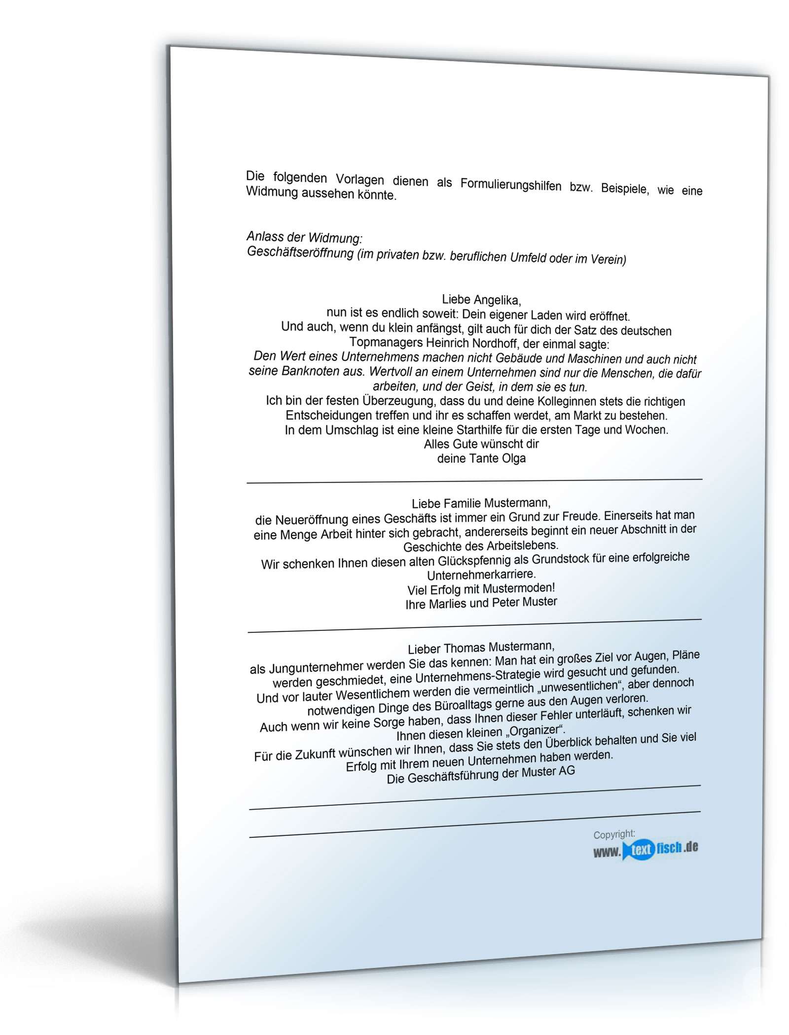 Widmungen zur Geschäftseröffnung PDF. Seite: 2