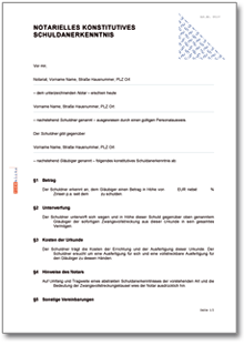 Notarielles konstitutives Schuldanerkenntnis Word